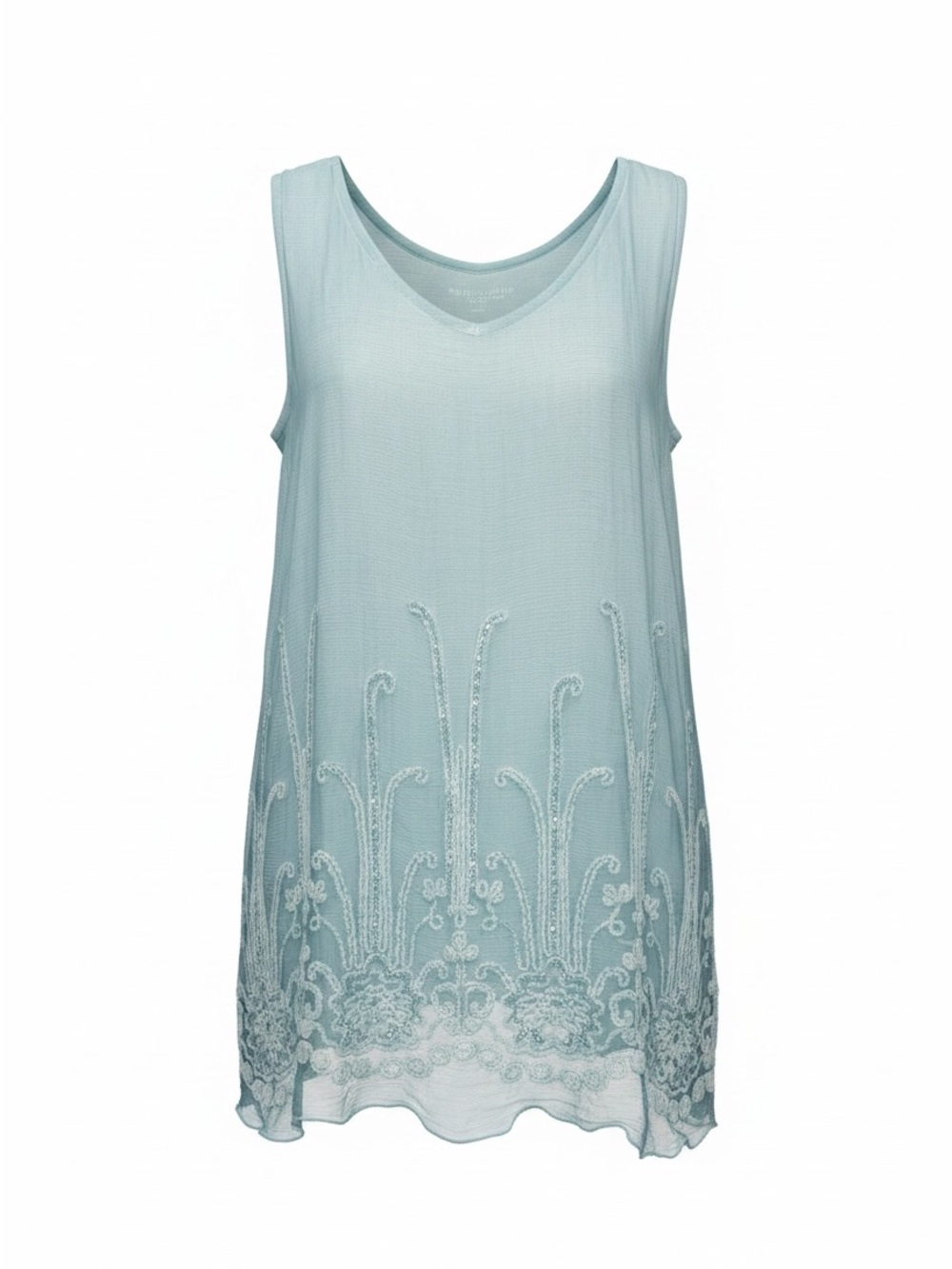Soft Surroundings 100% Silk Light Aqua Embroidered Sleeveless Tank Size Small